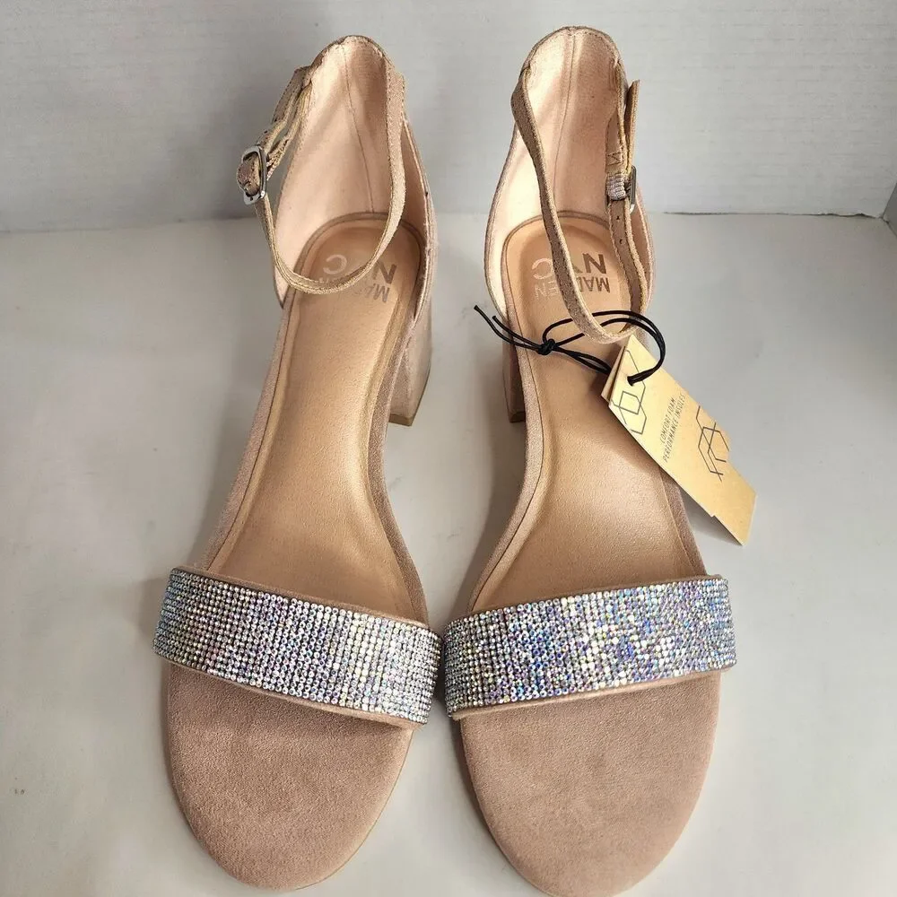 NIB Madden NYC Women's SIZE 9 Blush Illie City Rhinestone Bling Strappy Sandals